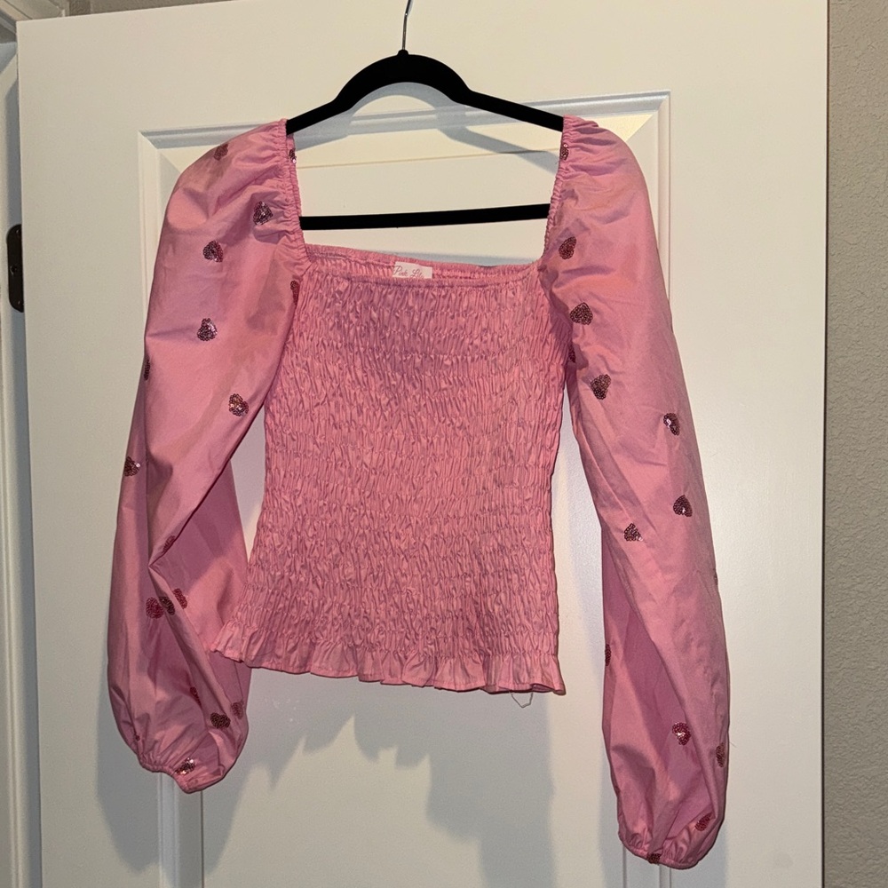 Pink Lily Heart Embellished Blouse